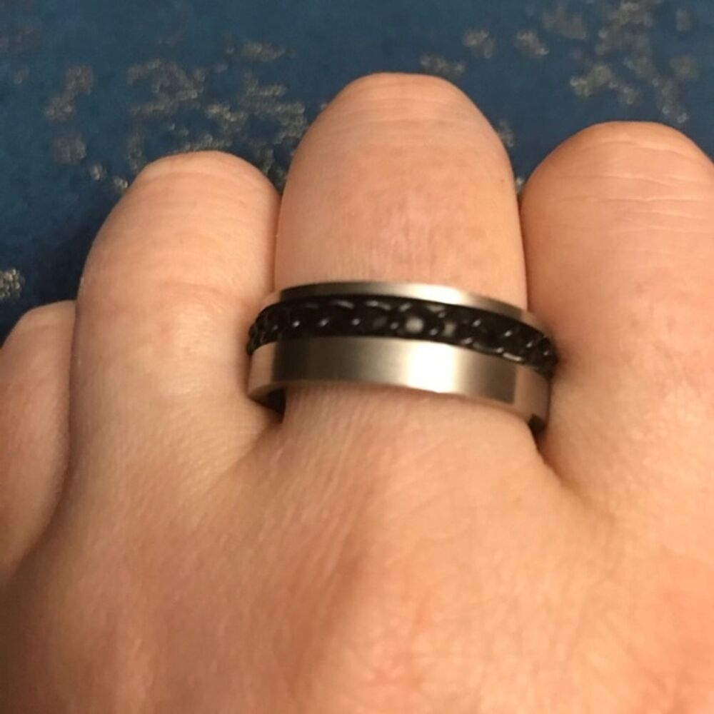 Spinner Ring Black Chain Stainless Steel Men’s size 13 Wedding Promise Handfast - Picture 2 of 2